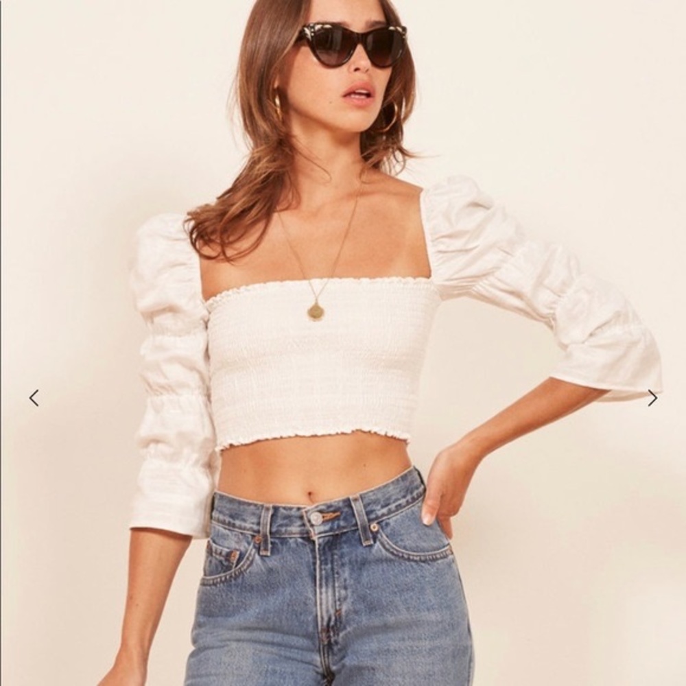 Reformation Maple top Crop top balloon sleeve linen blend size S